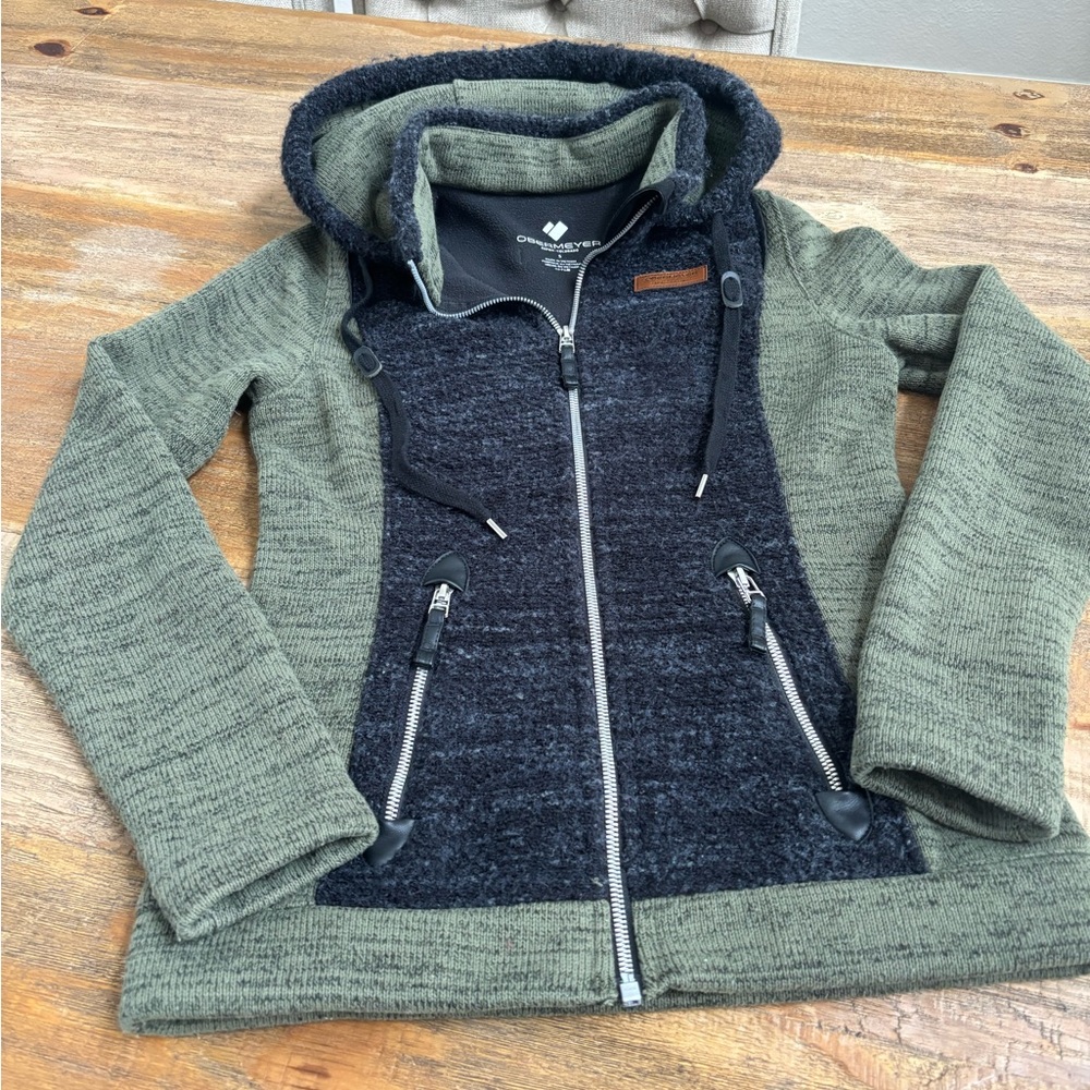 Obermeyer Ella Fleece Green and Black Zip-Up Hoodie size Small
